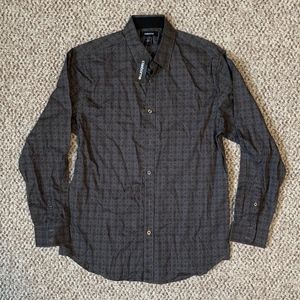 NWT Clairborne Grey pattern button down shirt Sz M